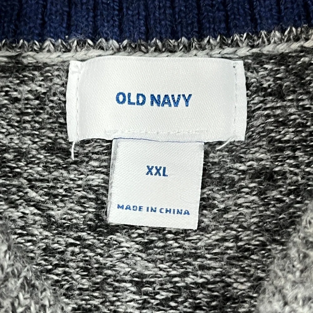 Old Navy Sweater Mens XXL Gray Shawl Neck Pullover Marled Knit Ribbed